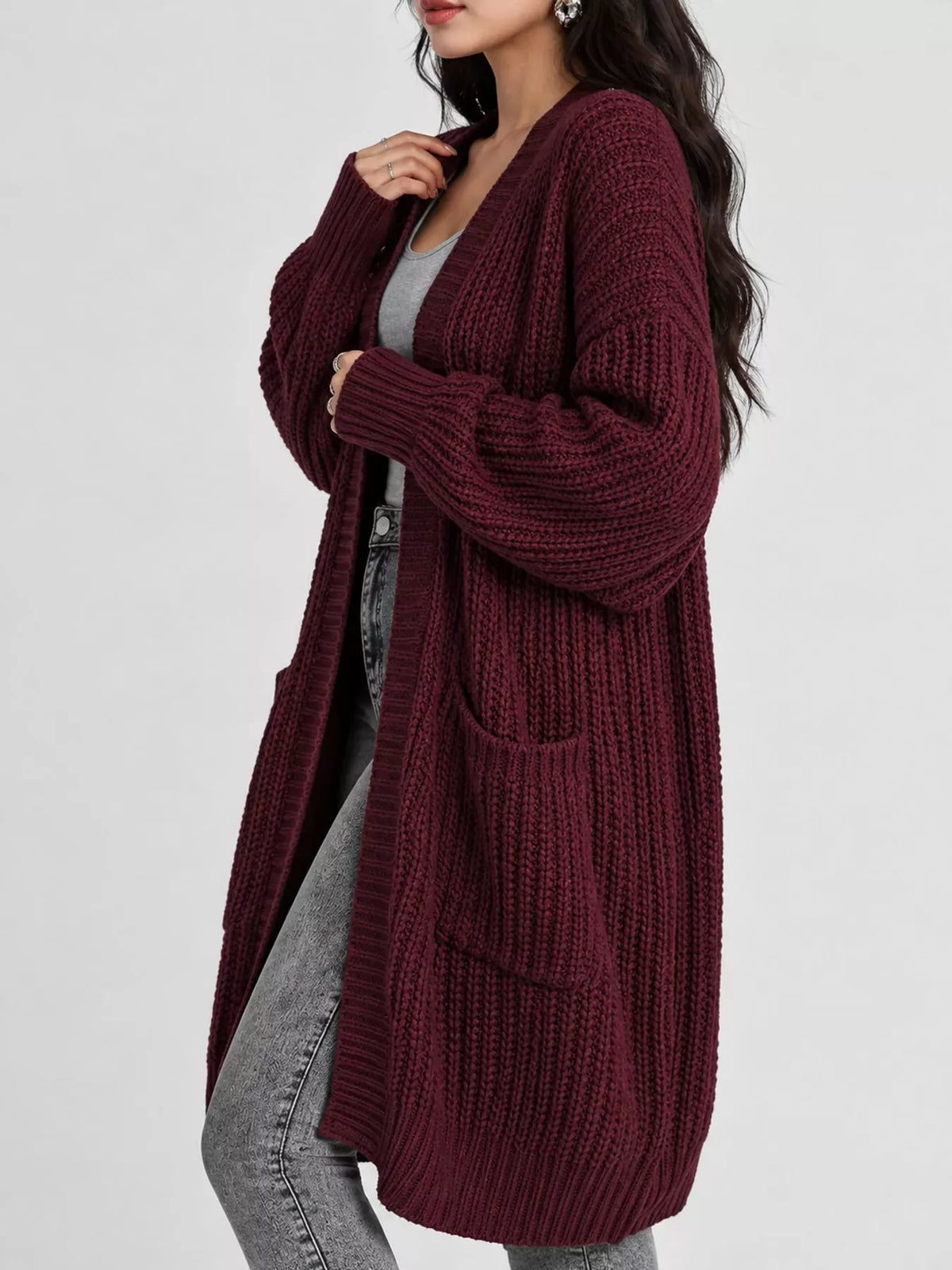 Oversized Openwork Longline Cardigan with Pockets — photo 9