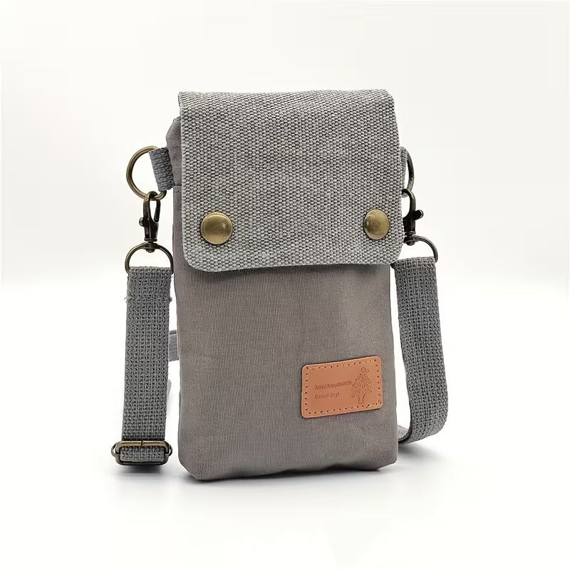 Canvas Crossbody Phone Bag - Retro European Patchwork Design for Women