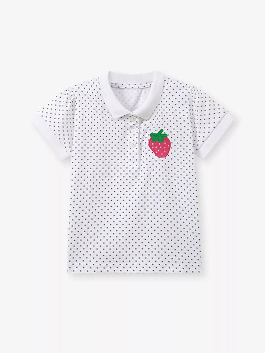 Another view: Strawberry Polka-Dot Cotton Polo — White
