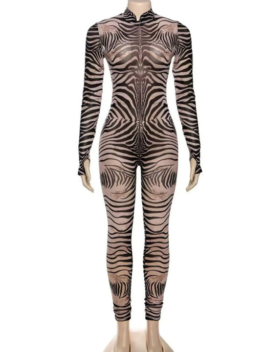 Another view: Zebra Print Long Sleeve Bodycon Jumpsuit