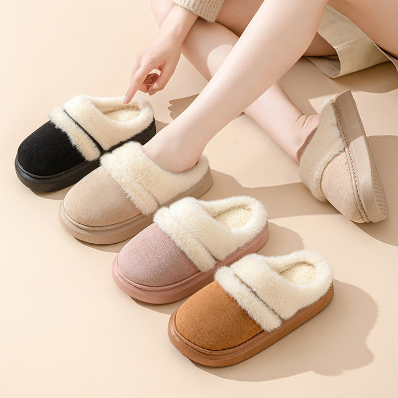 Women's Plush House Slippers Non-Slip Warm Cotton Indoor Bedroom Shoes Winter Comfort