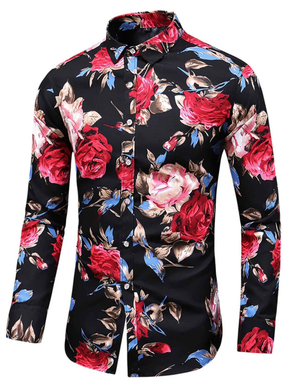 Men's Plus Size Floral Long-Sleeve Button-Down Shirt — photo 7