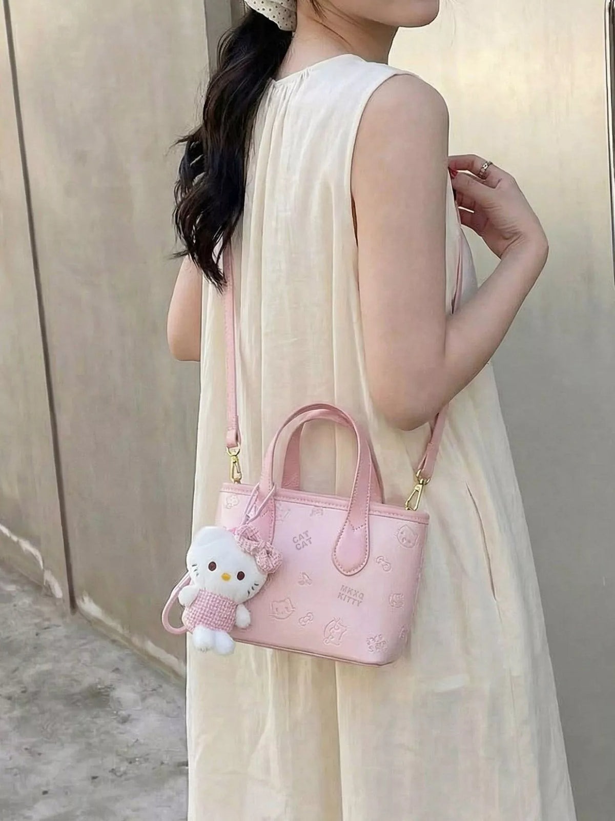 Pink Cat-Detail Mini Crossbody Bag