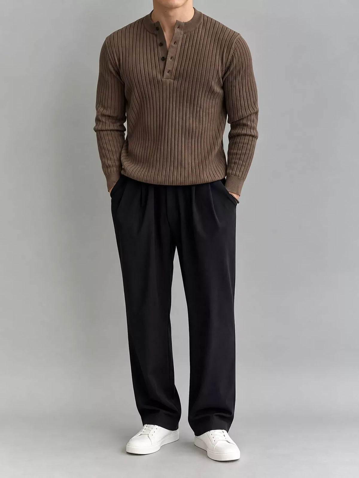 Men's Slim-Fit Ribbed Knit Top with Button Detail — photo 5