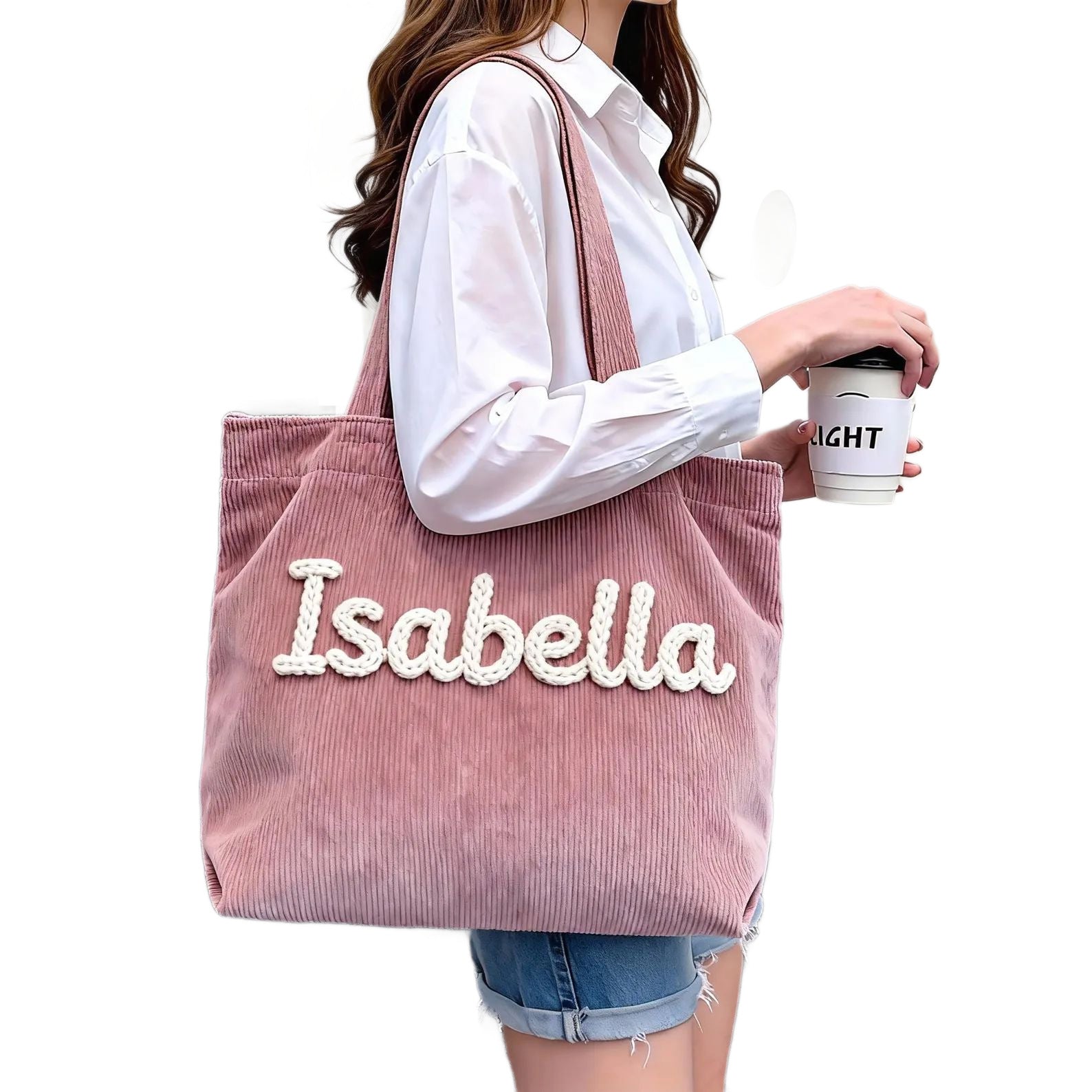 Women's Corduroy Handbag - Minimalist Casual Shoulder Bag with Embroidery