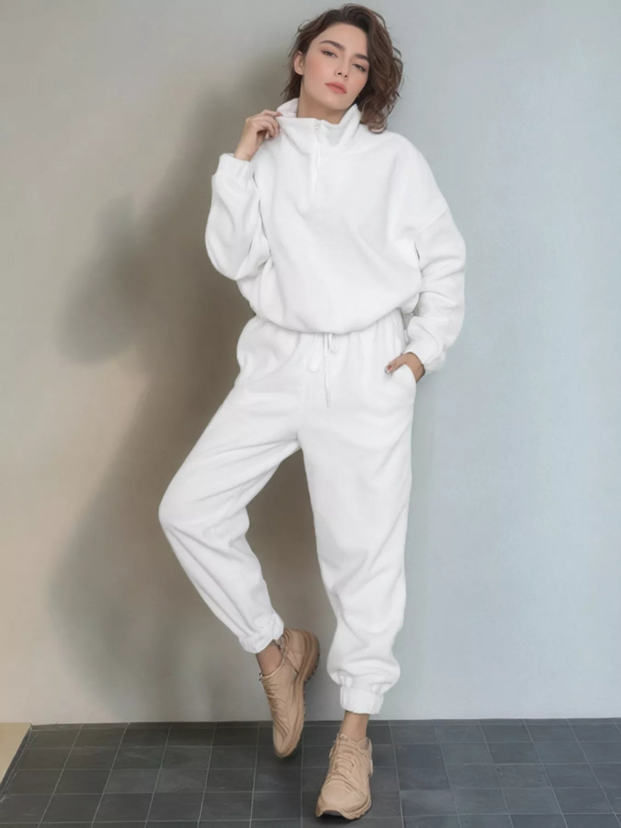 Women's Quarter Zip Sweatshirt and Pants Set — 2-Piece Matching Lounge Outfit