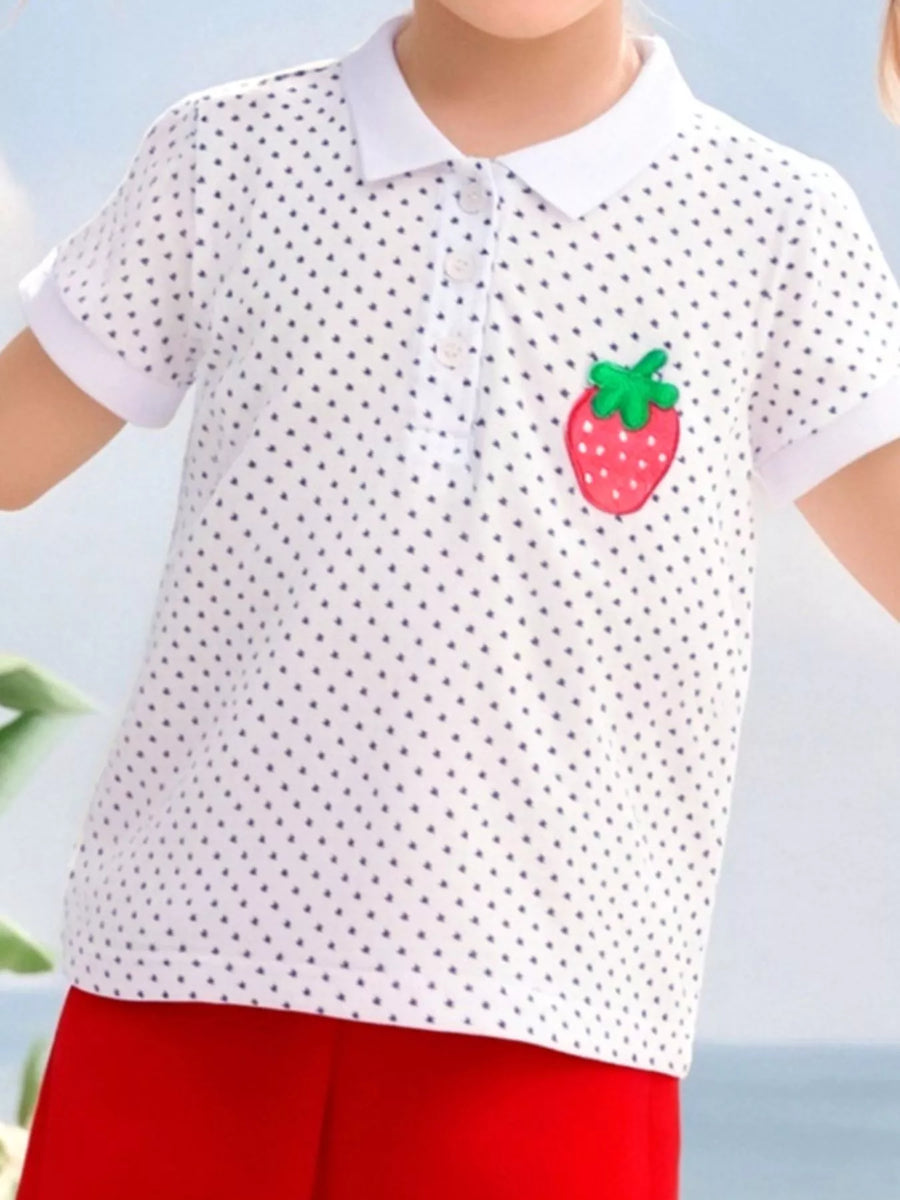Strawberry Polka-Dot Cotton Polo — White