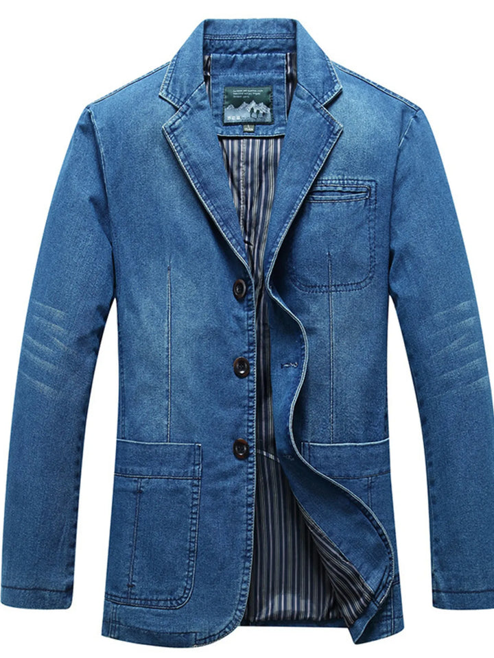 Indigo Ledger Denim Blazer — Extended Sizing for men
