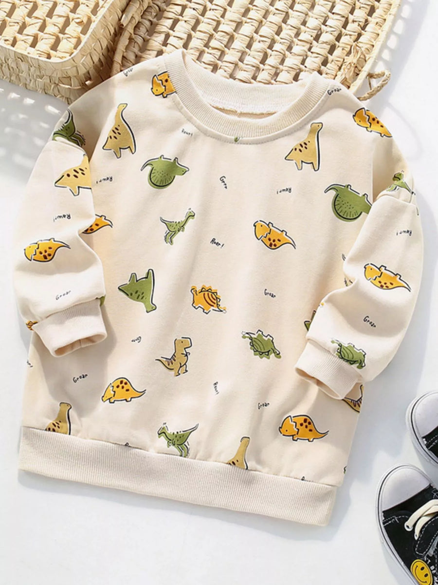 Kids’ Dinosaur-Print Cotton Sweatshirt — Beige