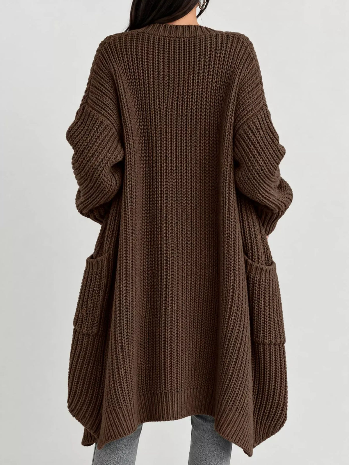 Oversized Openwork Longline Cardigan with Pockets — photo 26