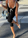 Black contrast-lace tie-front capri jumpsuit