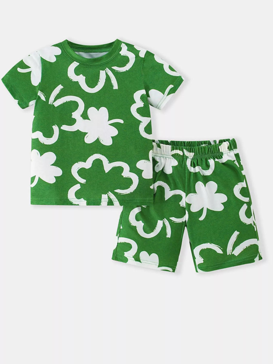 Lucky Clover T-Shirt & Shorts Set — Dark Green