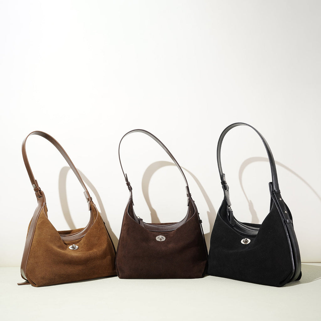 Genuine Cowhide Suede Bucket Bag - Versatile Chain Crossbody Shoulder Bag for Women