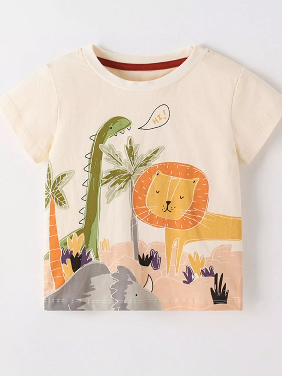 Kids' Cartoon Animal Cotton T-Shirt — Cream
