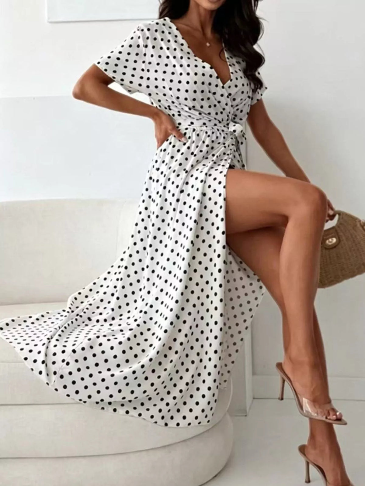 Polka-Dot Surplice Maxi Dress