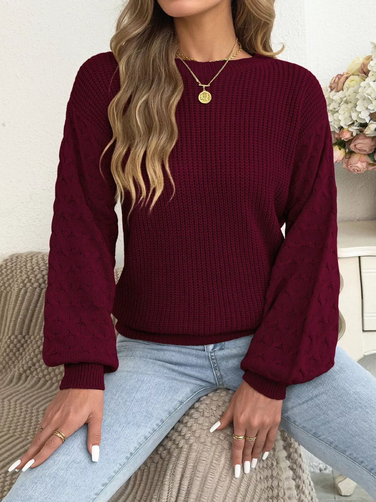 Women's Textured Ribbed Drop-Shoulder Sweater — photo 9