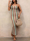 Thea Striped Scoop Neck Bodycon Midi Dress — product view 1