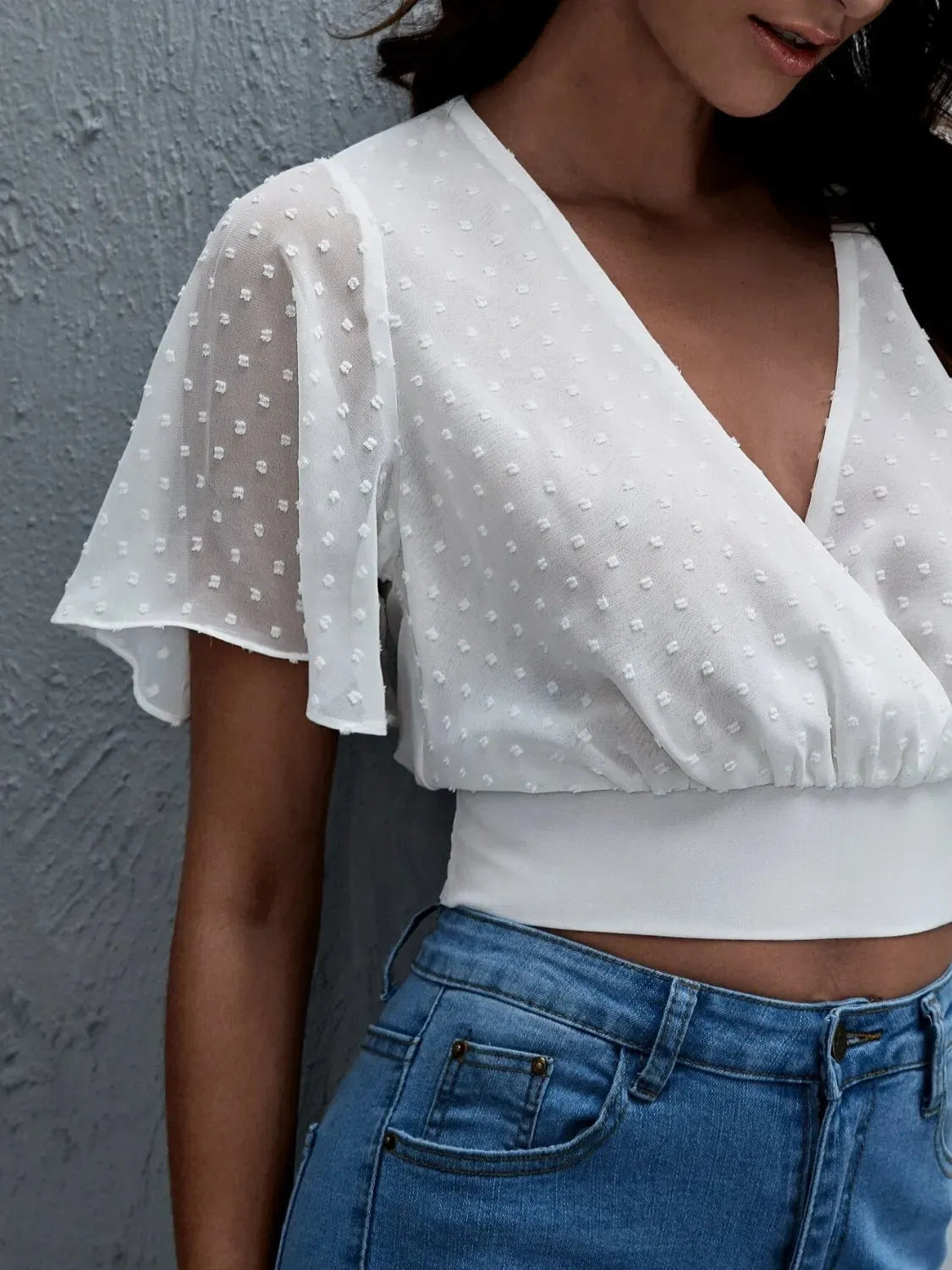 Women's Smocked Swiss Dot Short-Sleeve Blouse — photo 4