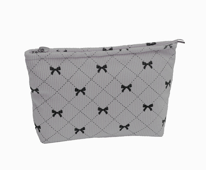 Corduroy Bow-Knot Makeup Bag - Large Capacity Cosmetic Organizer with Zipper