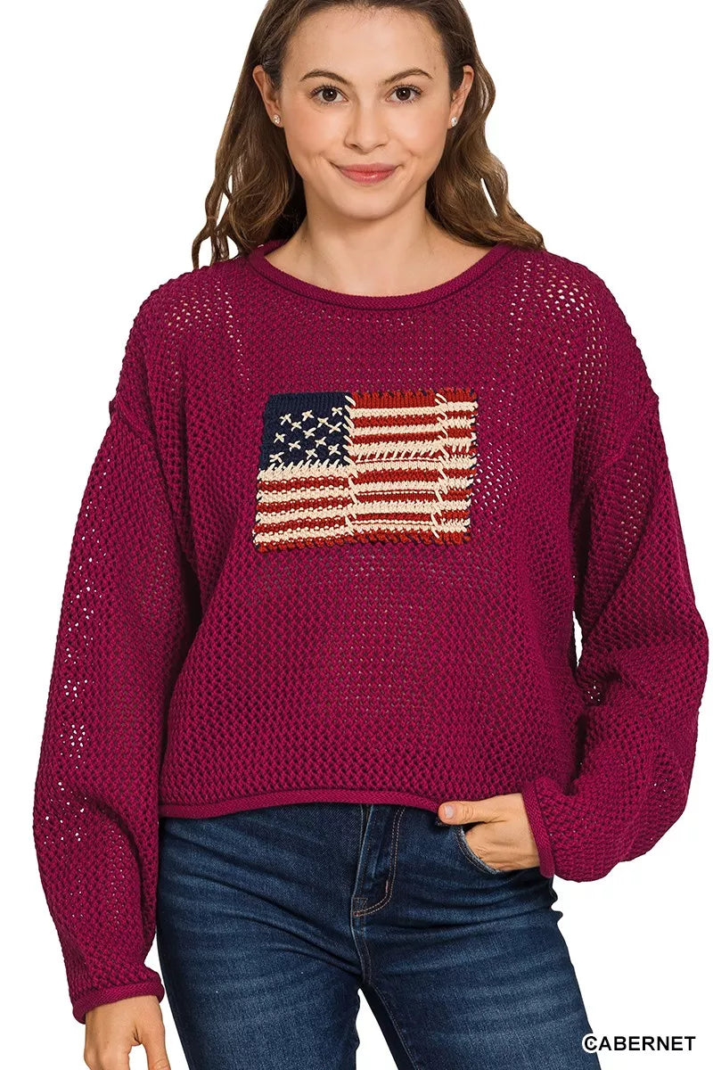 American Flag Crew Neck Sweater