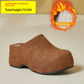 Women's Retro Chunky Sole Closed Toe Mules - Suede Platform Slip-On Shoes
