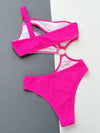 Women's hot pink asymmetric one-piece swimsuit