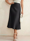 Black high-waist stretch midi skirt with split