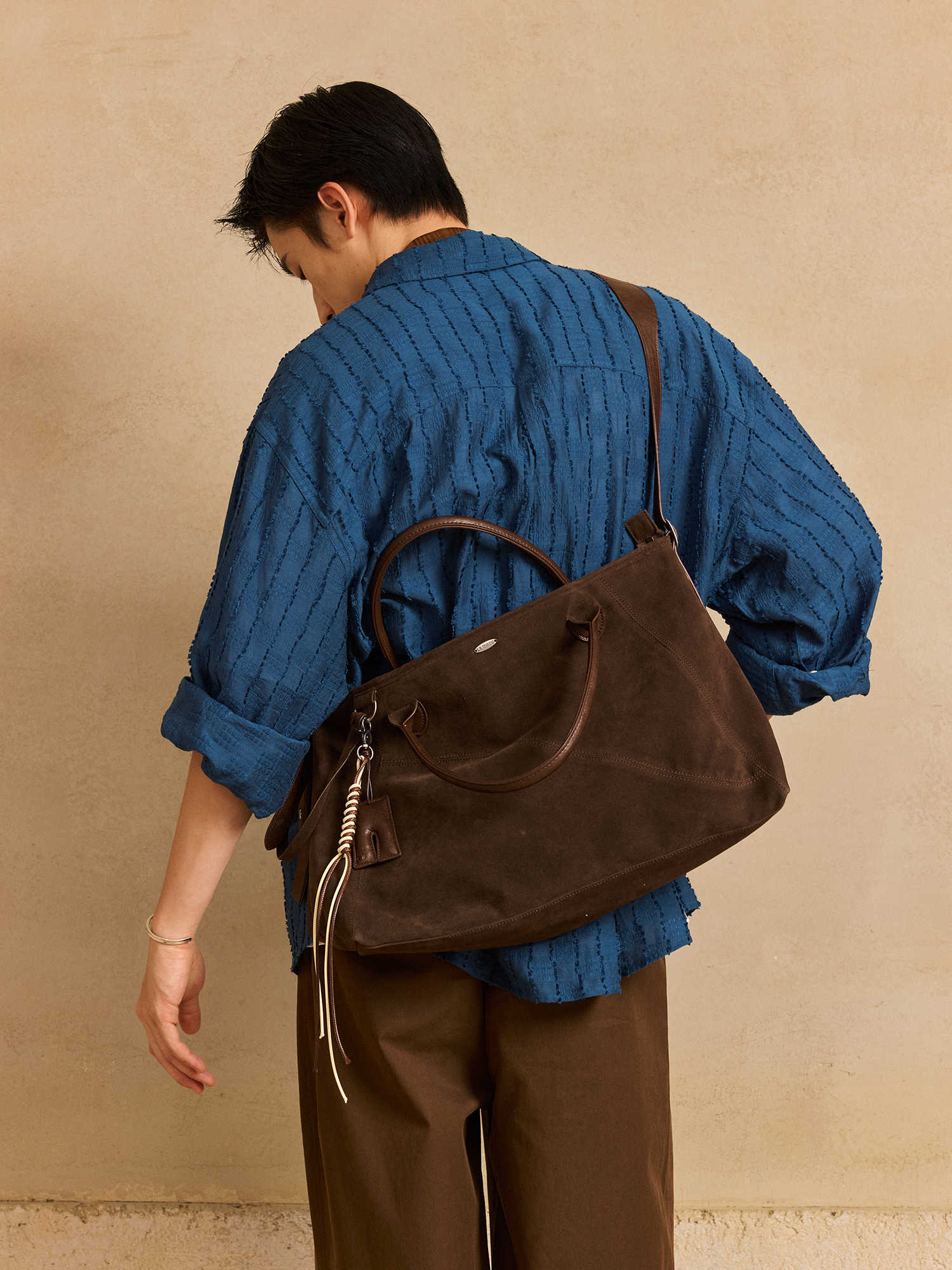 Premium Suede Travel Tote Bag - Diagonal Shoulder Handbag Brown
