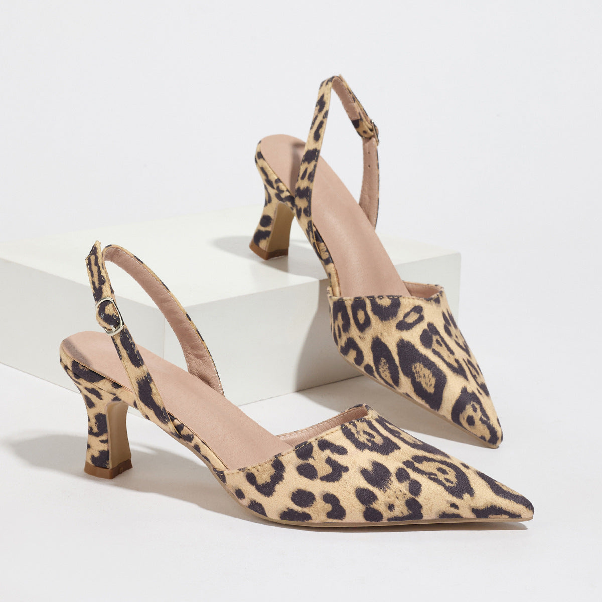 Women's Pointed-Toe Mid Heel Sandals | Buckle Closure Back-Open Summer Sandals