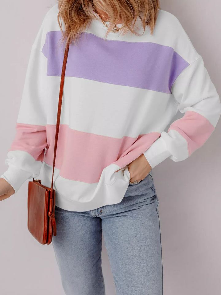 Colorblock Patchwork Drop-Shoulder Sweatshirt — Multicolor
