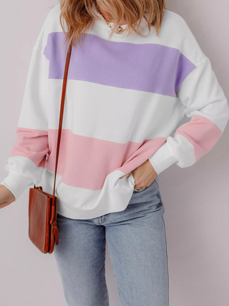 Colorblock Patchwork Drop-Shoulder Sweatshirt — Multicolor