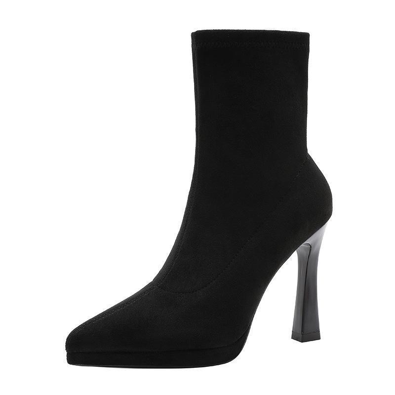 Women's Elegant Pointed-Toe Stiletto Boots - French Hepburn Style Suede High Heel Slip-On Boots