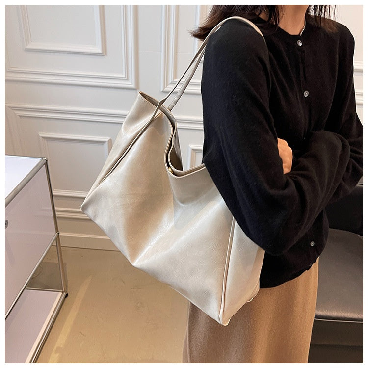 Women's Vintage Tote Bag - Large Capacity PU Leather Shoulder Handbag for Daily Use