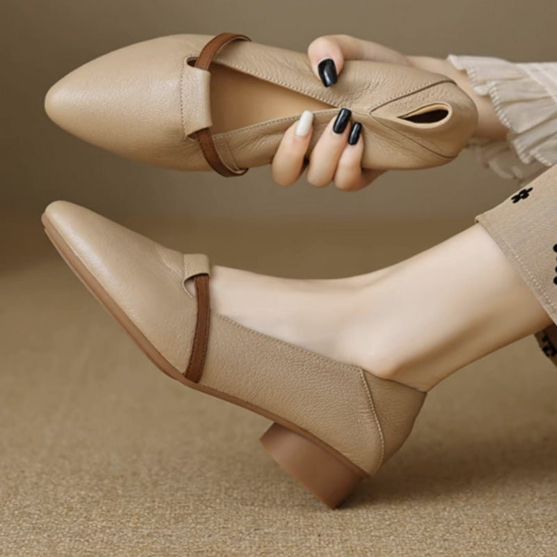 Women's French-Style Suede Low-Heel Pointed Toe Shoes - Elegant Casual Sheepskin Flats