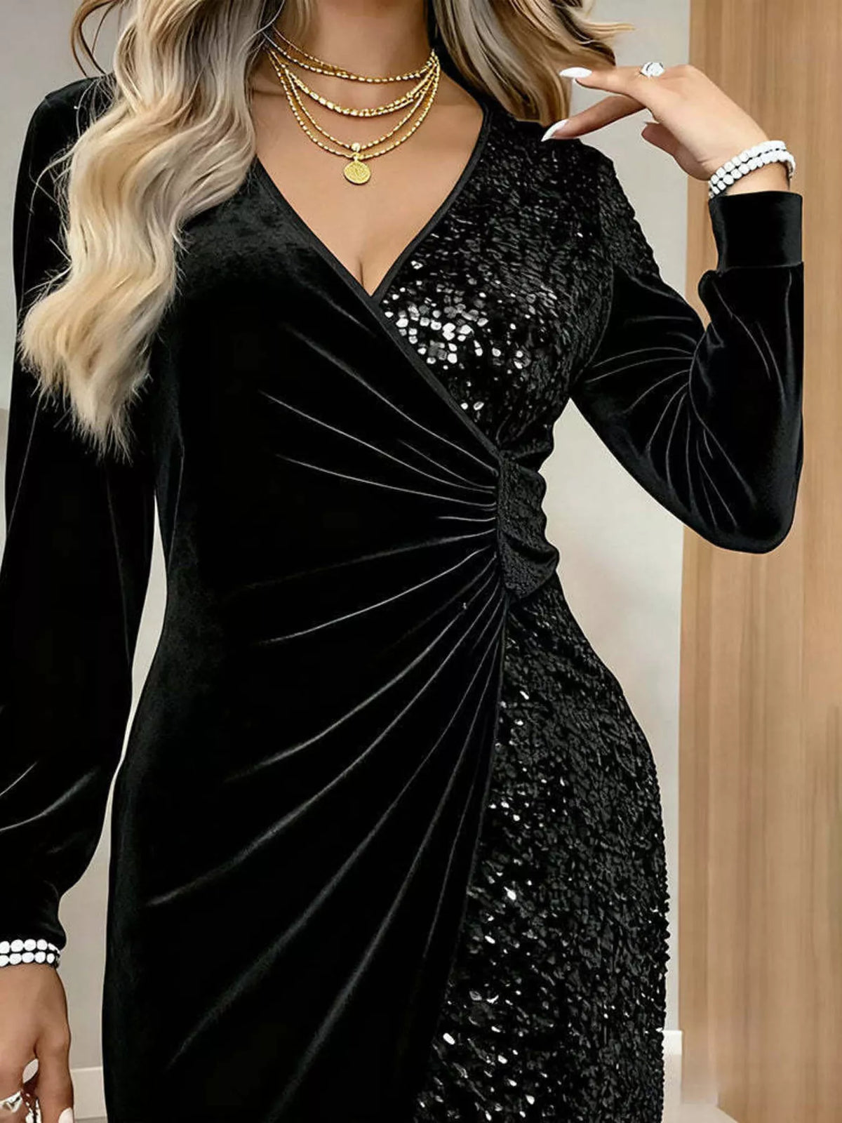 Velvet Sequin Wrap Mini Dress