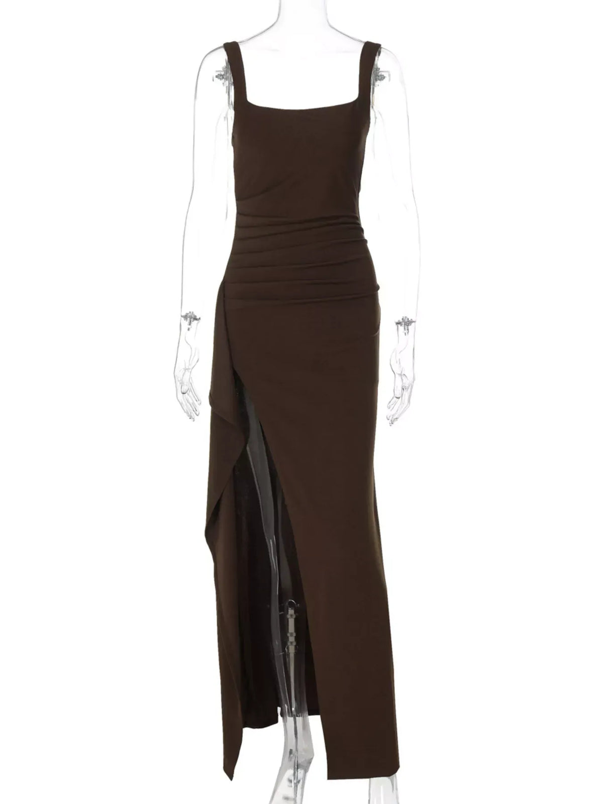 Square-Neck Ruched Slit Maxi Dress — photo 7