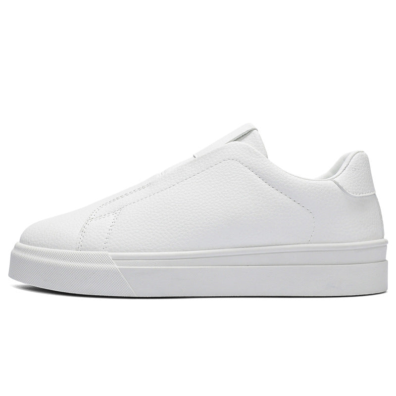 Men's Korean-Style Slip-On Casual Sneakers | PU Leather Round Toe Mid Heel Shoes