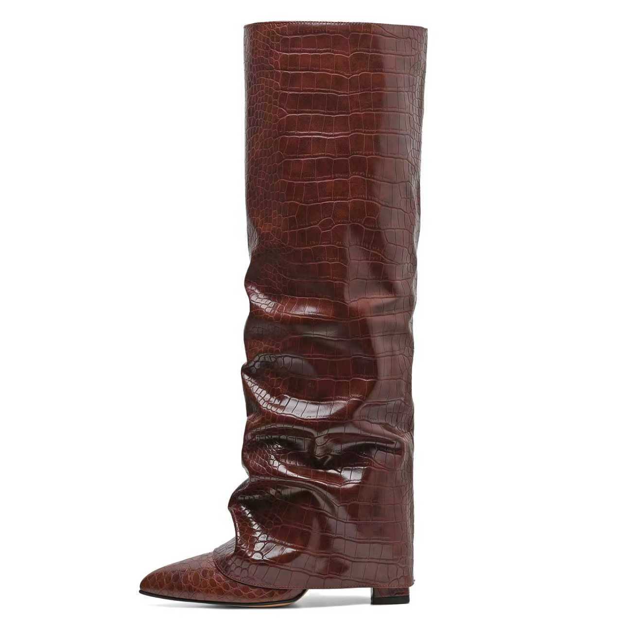 Women's Chunky Heel High-Top Over-the-Knee Boots | Buckle Pointed Toe PU Leather