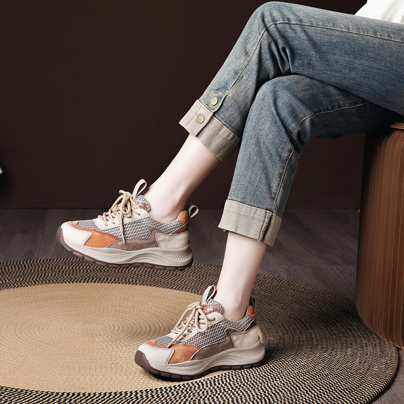 Women's Retro Color-Block Dad Sneakers – Breathable Lace-Up Casual Shoes