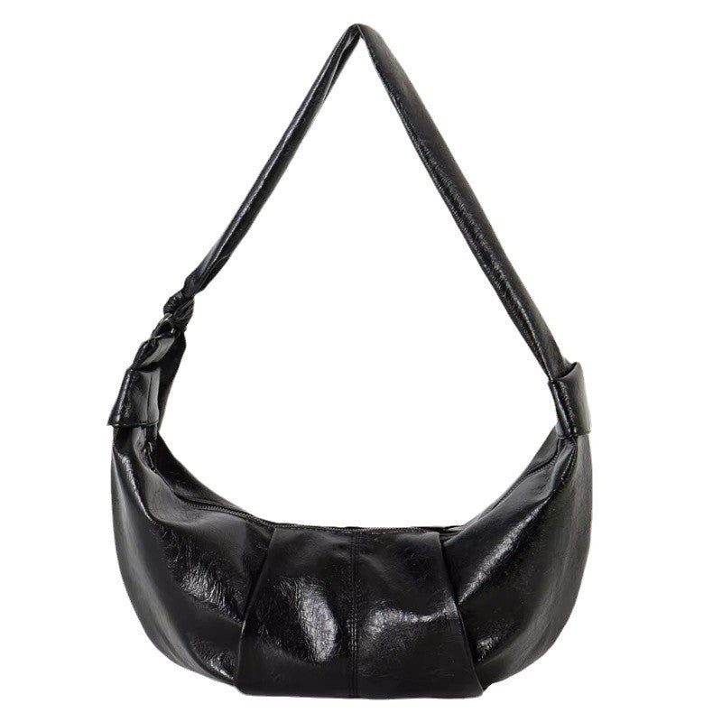 Retro French Croissant Pleated Crossbody Bag – Large Capacity Oil-Wax PU Leather