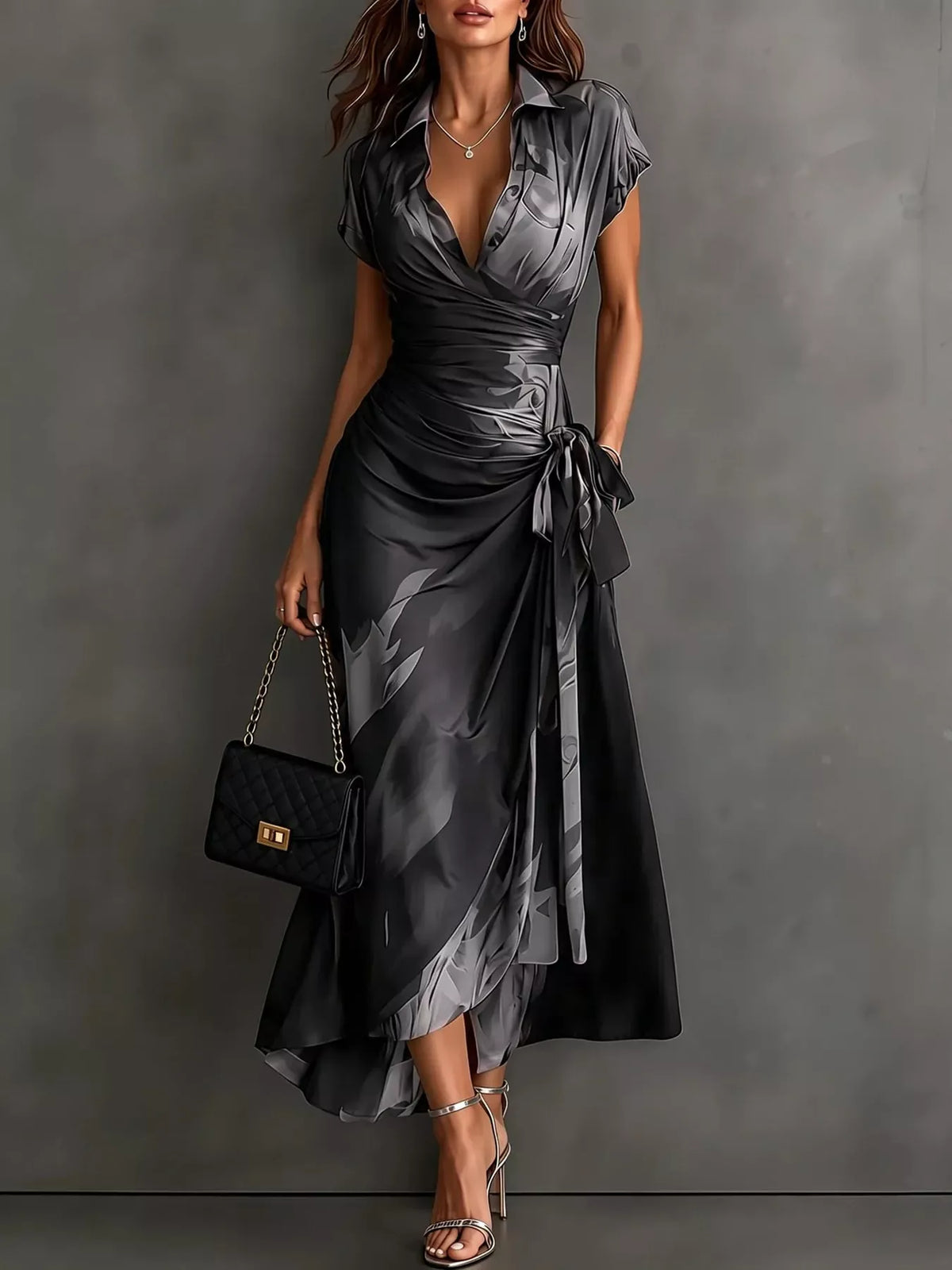 Women's High-Low Surplice Dress with Tie Waist — photo 17