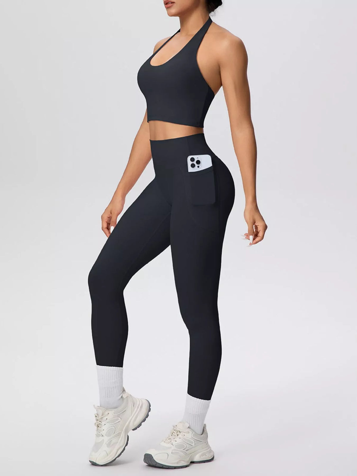 Halter Crop Top & High-Waisted Leggings Set