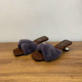French-Style Chic Fluffy Slippers for Women | Square Toe Slip-On House Shoes | Purple, White & Apricot
