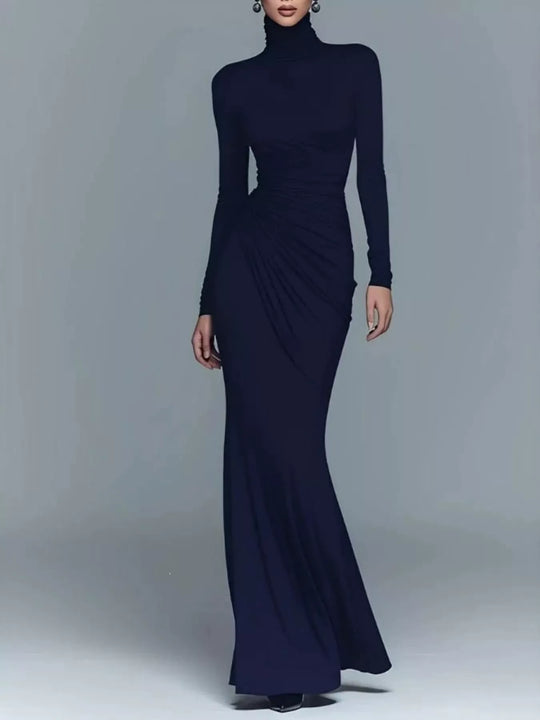 Another view: Ruched Turtleneck Long-Sleeve Maxi Dress