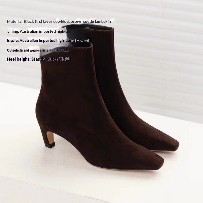 Women's Genuine Leather Snow Boots | Cowhide Sheepskin Wool-Lined Winter Stiletto Boots