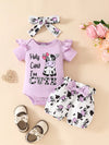 Clover Club Ruffled Cow Bodysuit and Shorts Set with Headband — product view 6