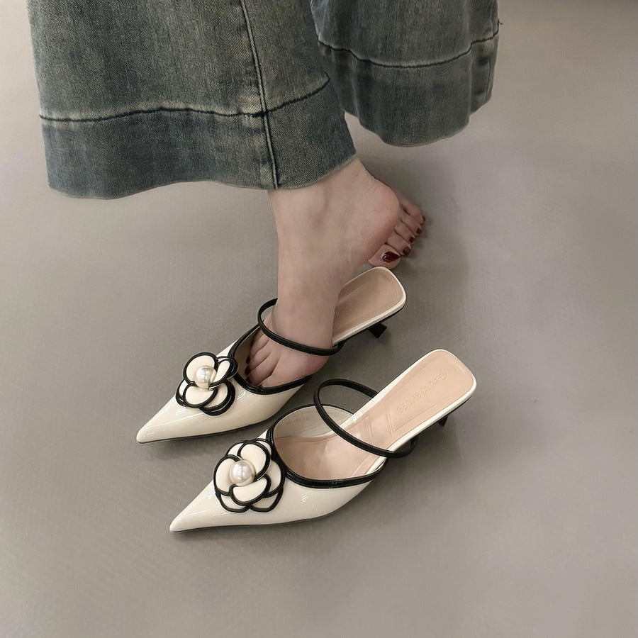 Chanel-Style Pointed Toe High Heel Mules for Women - Elegant French Office Heels