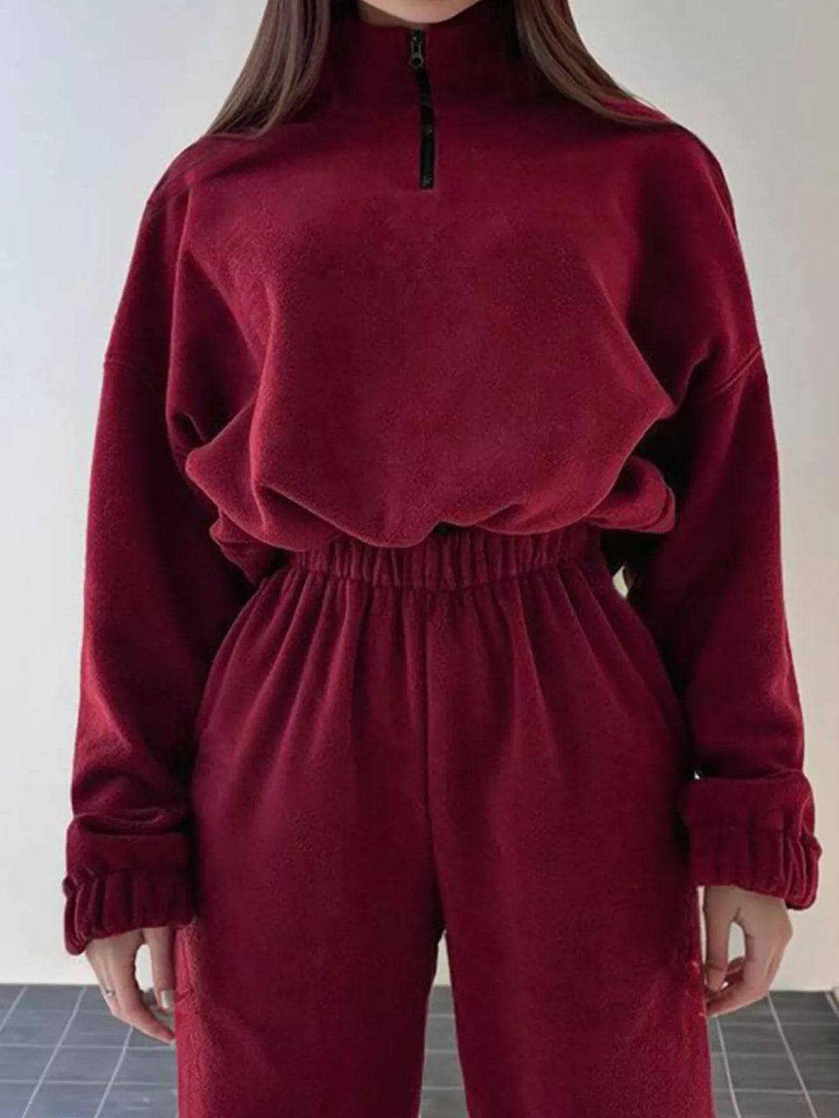 Women's Quarter Zip Sweatshirt and Pants Set — 2-Piece Matching Lounge Outfit