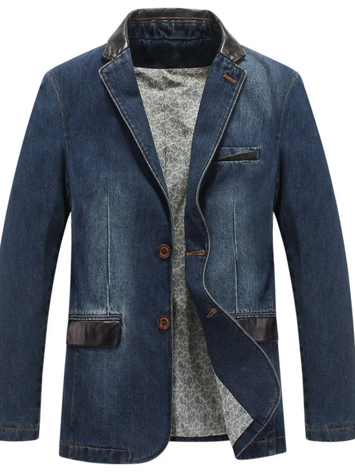 Men’s cotton denim lapel blazer.