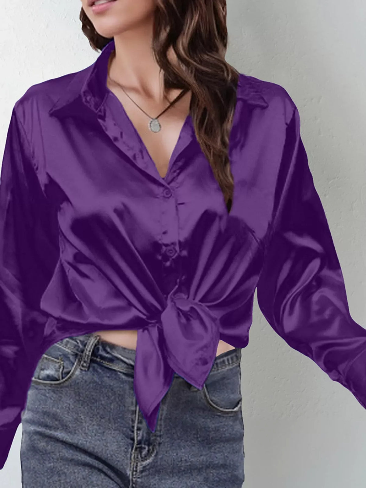 Women's Satin High-Low Button-Down Shirt — photo 60